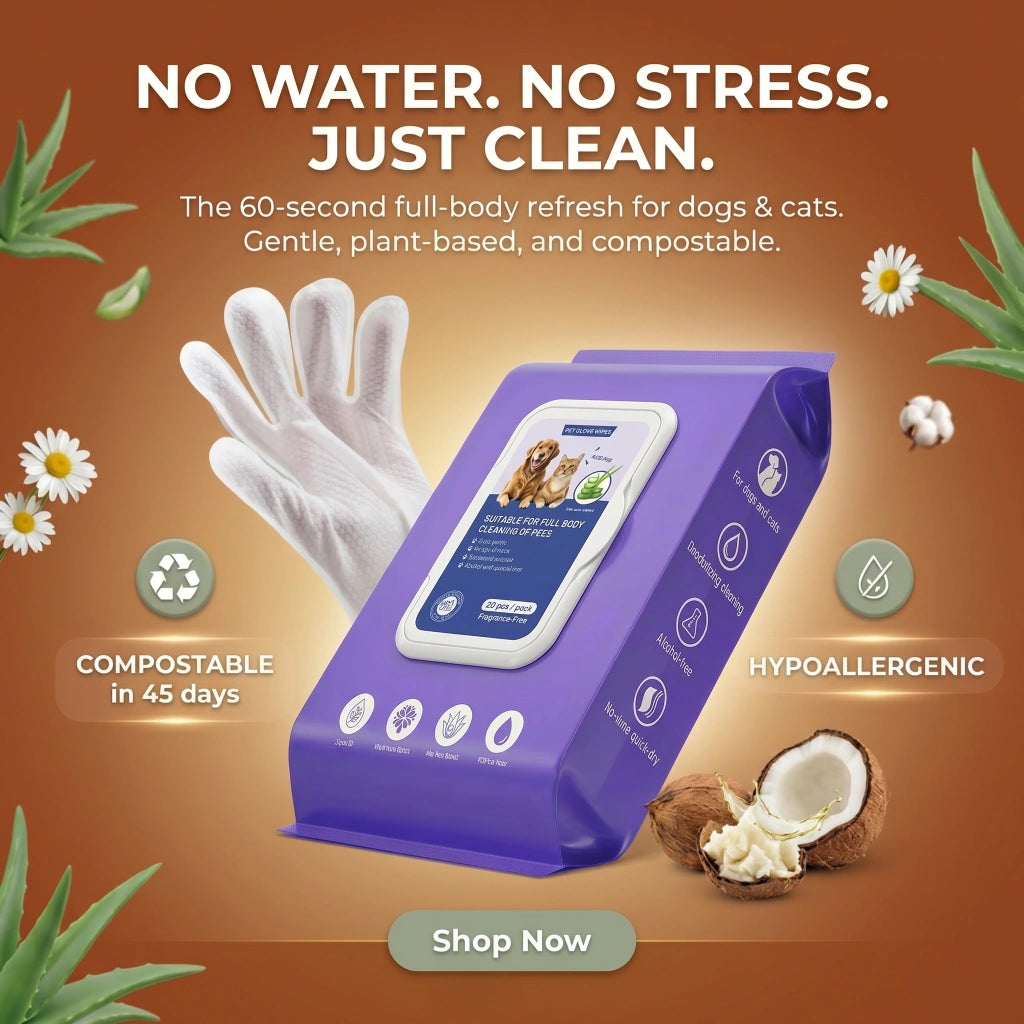 FurryBasics® Plant-Based Pet Bathing Glove Wipes